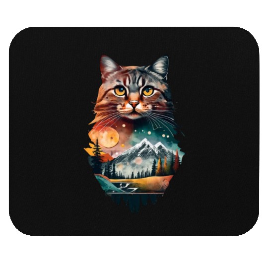 cat and a mountain natural scenery Mouse Pads
