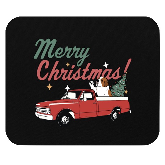 Merry Christmas Saint Bernard Dog Vintage Red Mouse Pads