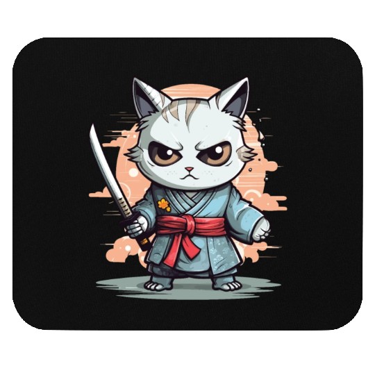 Cute Samurai Cat Kawaii Japanese Ronin Aesthetic A Mouse Pads