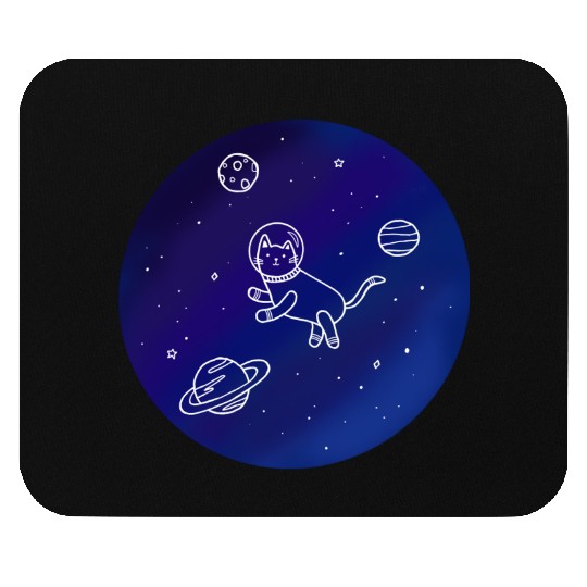 Doodle-Style Hand Drawn Space Cat Mouse Pads
