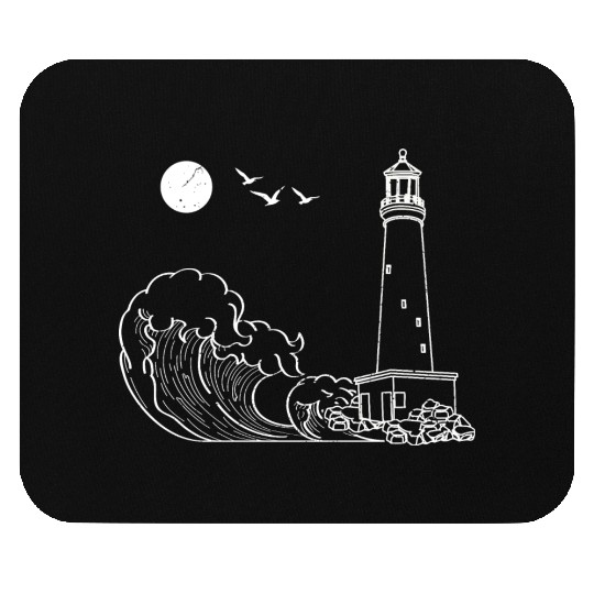 sea waves seagulls gift full moon lighthouse Mouse Pads