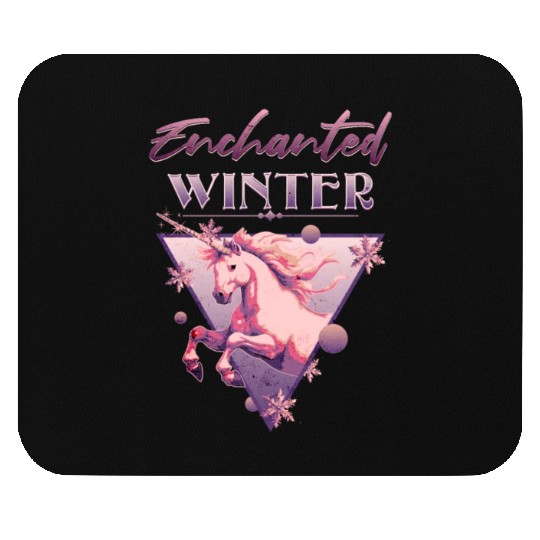 Enchanted Winter 80s Retro Lilac Unicorn Mouse Pads