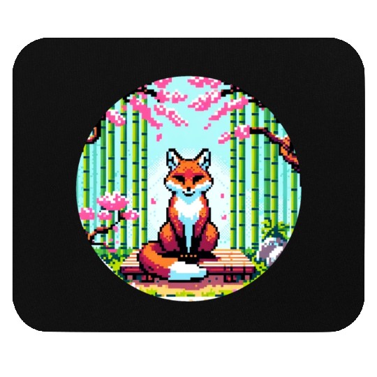 Fox Zen Garden: Pixel Serenity Mouse Pads