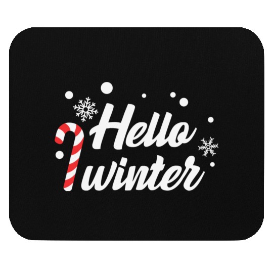 Hello Winter Christmas Candy Canes Mouse Pads