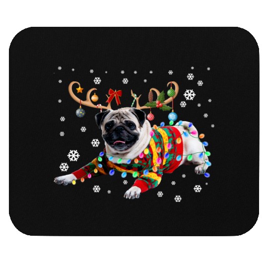 Funny Pug Dog Christmas Reindeer Christmas Lights Mouse Pads