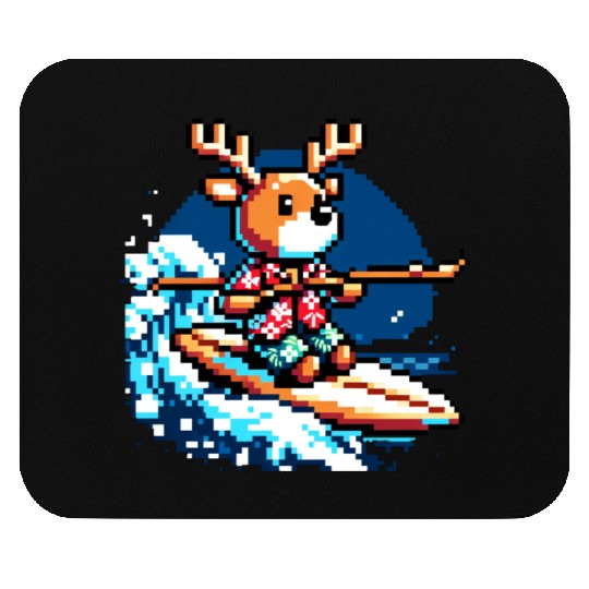 Surfing Reindeer: 8-Bit Holiday Wave Mouse Pads
