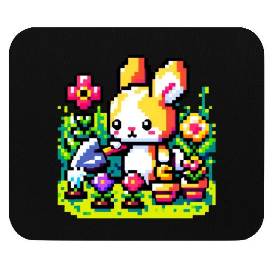 8-Bit Bunny Gardener: Retro Digital Garden Scene Mouse Pads