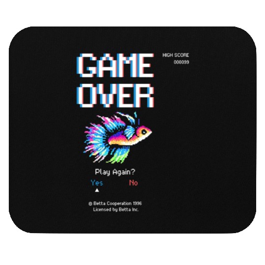 8 bit Arcade Retro Game Over Betta Fish Mouse Pads