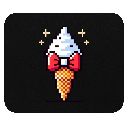 Whimsical 8-Bit Ice Cream: Retro Bow Tie Delight Mouse Pads