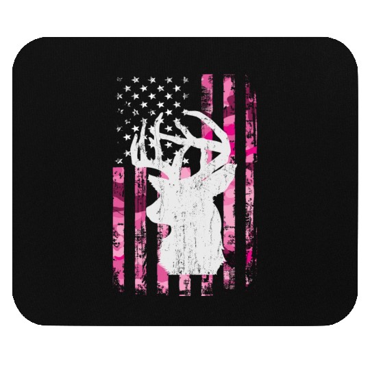 Deer Hunting Camo Pink Camouflage American Flag Mouse Pads