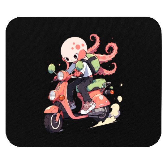 Octopus Riding Scooter Funny Motor Biker Moped Mouse Pads
