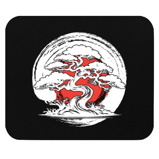 Bonsai Tree In Japanese Zen Buddhist Enso Circle T Mouse Pads