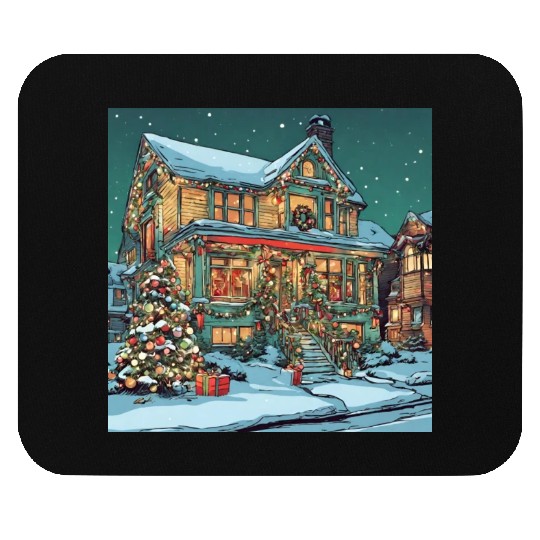 Christmas Decoration House Mouse Pads