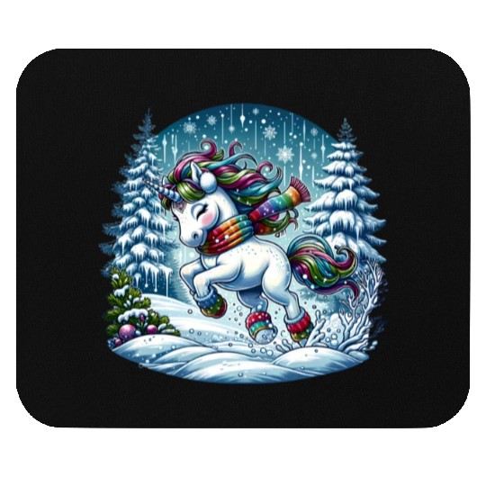Unicorn in a Winter Wonderland Mouse Pads