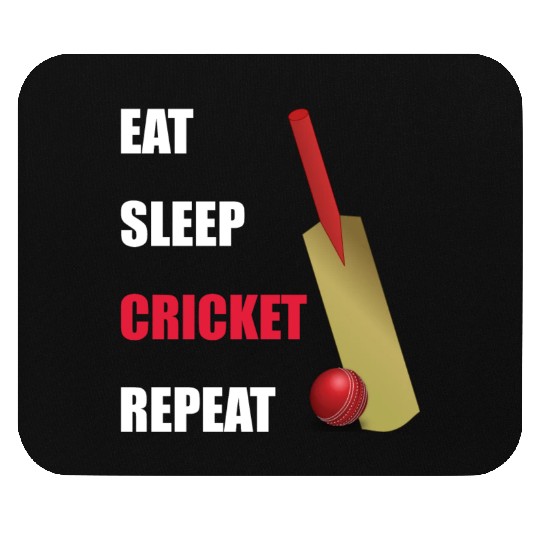 Eat Sleep Cricket Repeat Red and White Text Mouse Pads
