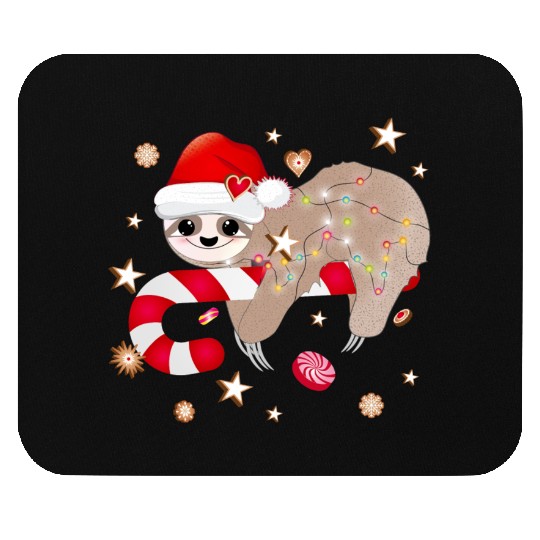 funny sloth with candy cane for Christmas Mouse Pads