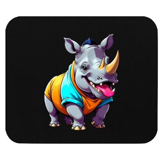 A Cartoonish Rhinoceros in a Playful Pose Mouse Pads