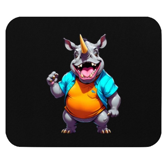 A Cartoonish Rhinoceros in a Playful Pose Mouse Pads