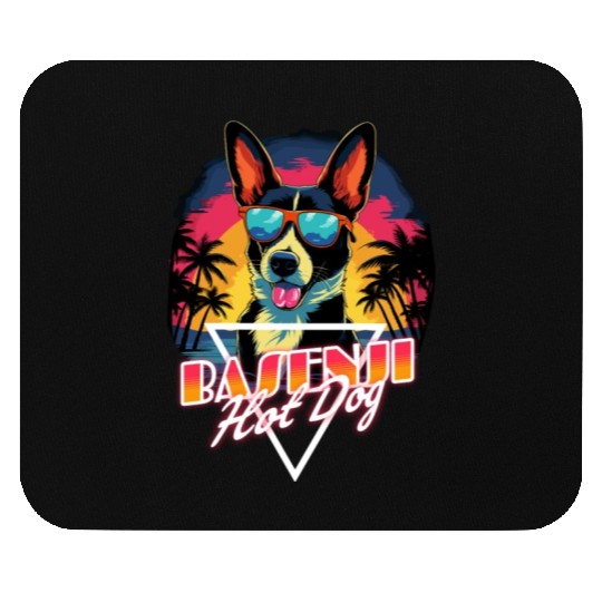 Retro Wave Basenji Hot Dog Mouse Pads
