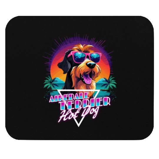 Retro Wave Airdale Terrier Hot Dog Mouse Pads