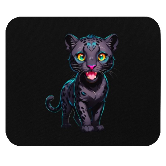 A Cartoonish Black Leopard in a Playful Pose Mouse Pads