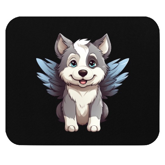 Husky Angel - Cute Dog with Heavenly Wings Mouse Pads