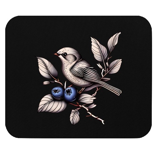 Bird on a Blueberry Branch Mouse Pads