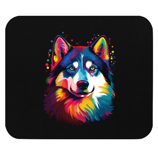 Watercolor Colorful Siberian Husky Mouse Pads