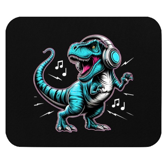 Dancing Tyrannosaurus Rex with Headphone Mouse Pads