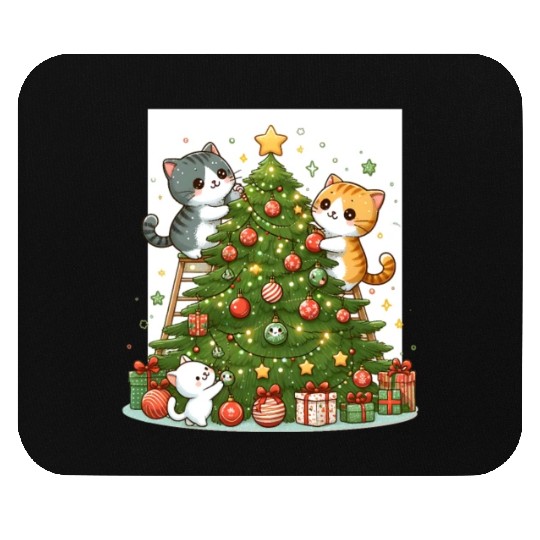 Kittens decorate a Christmas tree Mouse Pads
