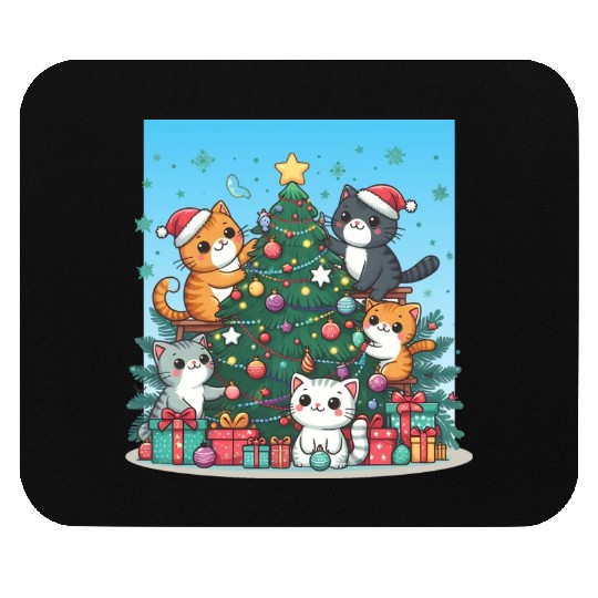 Kittens decorate a Christmas tree Mouse Pads