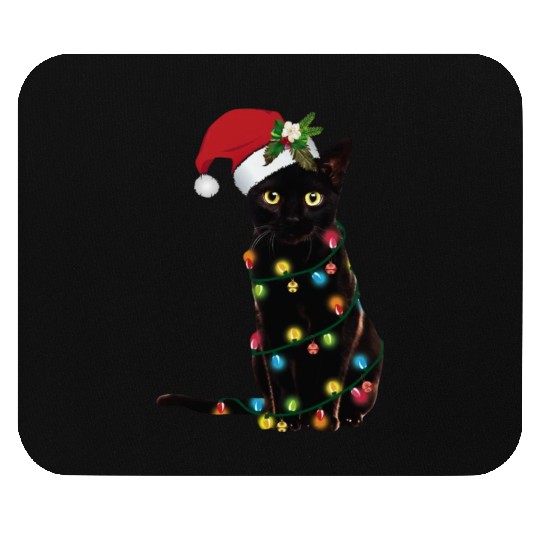 Santa Black Cat Tangled Sup In Christmas Mouse Pads