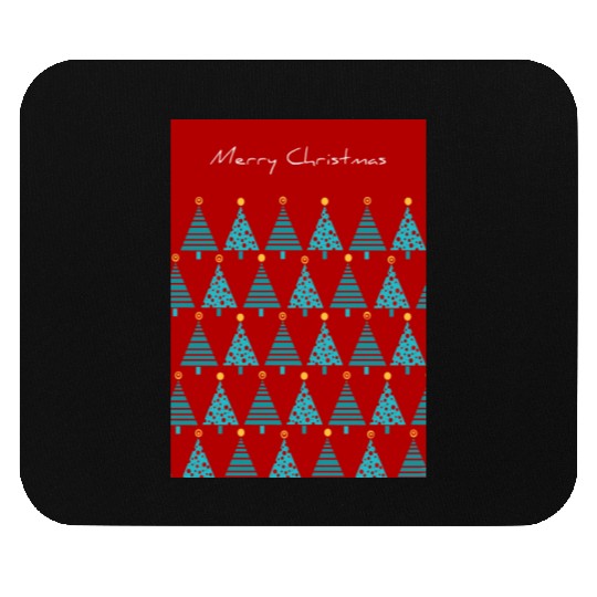 Merry Christmas Teal Christmas Trees on Red Mouse Pads