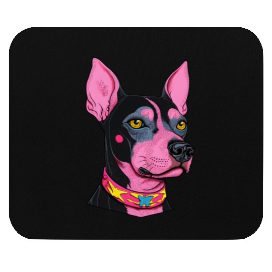 black and pink dog with yellow eyes Punk Rock Mouse Pads