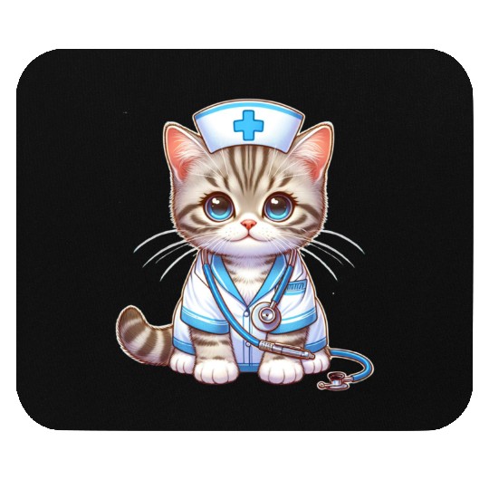 An American Shorthair kitten wearing a nurse Mouse Pads
