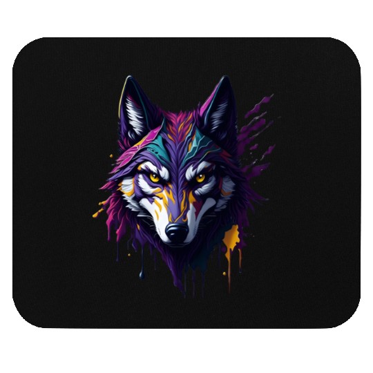 Wolf with paint splatters on it's face Mouse Pads