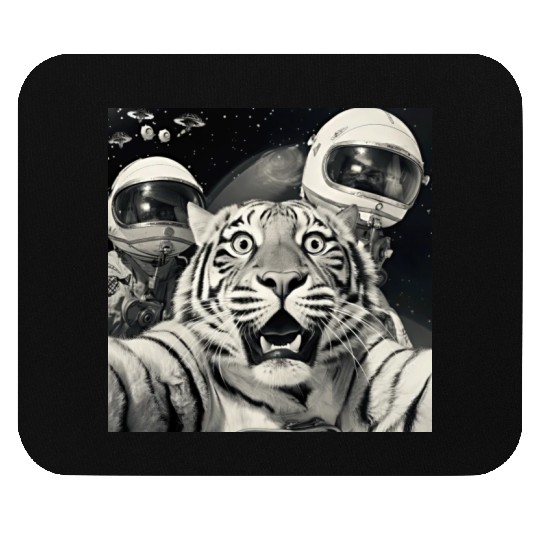 Funny Graphic Mouse Pads Tiger Selfie with Alien UFOs