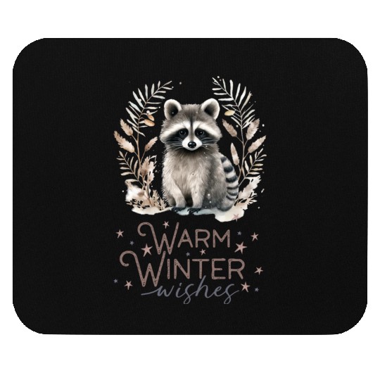Cute Racoon Warm Winter Wishes Mouse Pads
