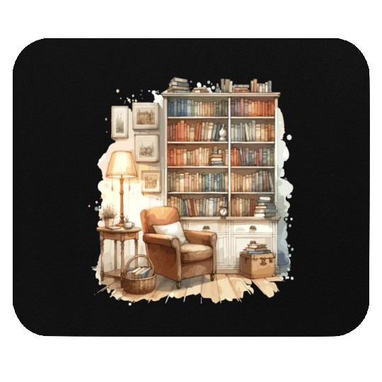 Cozy home library in watercolor Mouse Pads