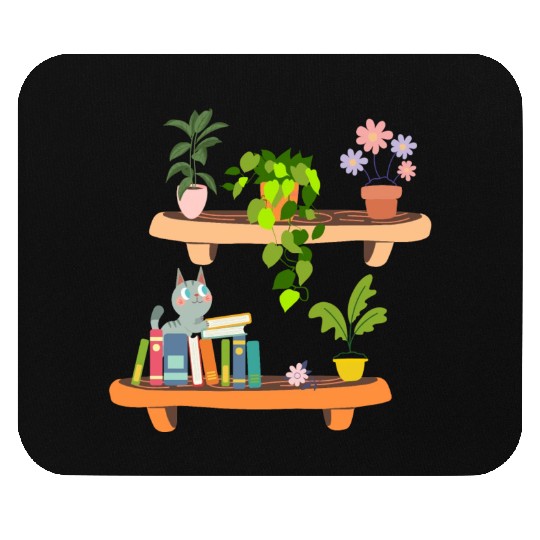 Plants Cats And Books Bookish Cat Aesthetic- Funny Mouse Pads