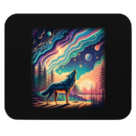 Majestic Wolf Howling At The Eclipse Mouse Pads