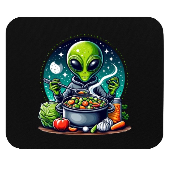 Alien chef cooks vegetable soup Mouse Pads