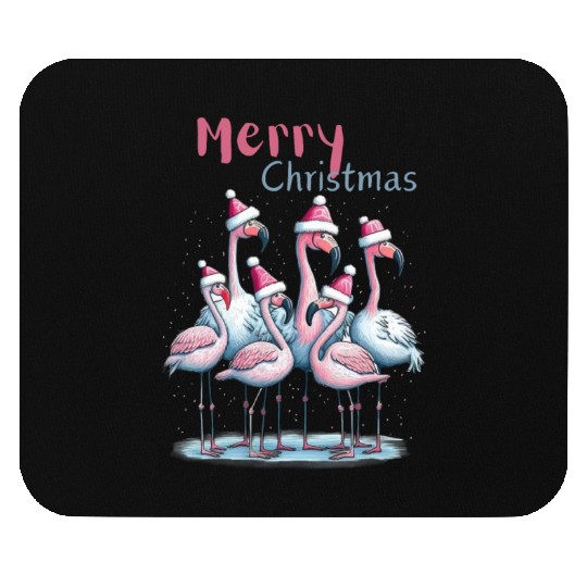 Merry flocking flamingo christmas Mouse Pads