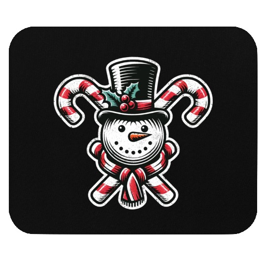 Candy Cane Cheer - snowman with Top Hat design Mouse Pads