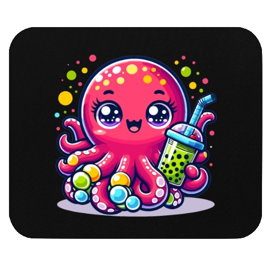 Kawaii Octopus With Bubble Tea Sea Ocean Boba Tea Mouse Pads