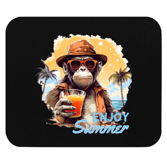 Cool Monkey With Drink Funny Animals Chimpanzee Mouse Pads