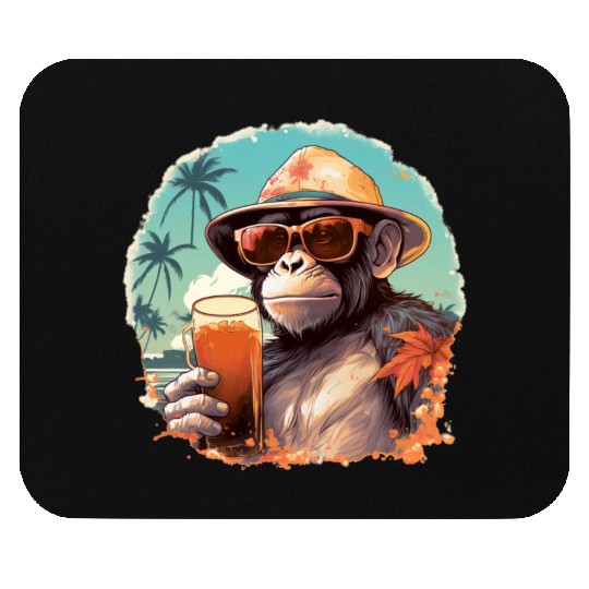 Cool Monkey With Drink Funny Animals Chimpanzee Mouse Pads
