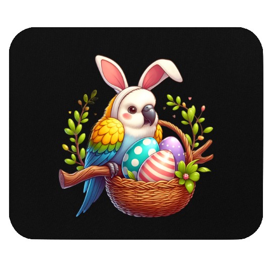 Easter parrot with bunny ears Easter eggs Mouse Pads