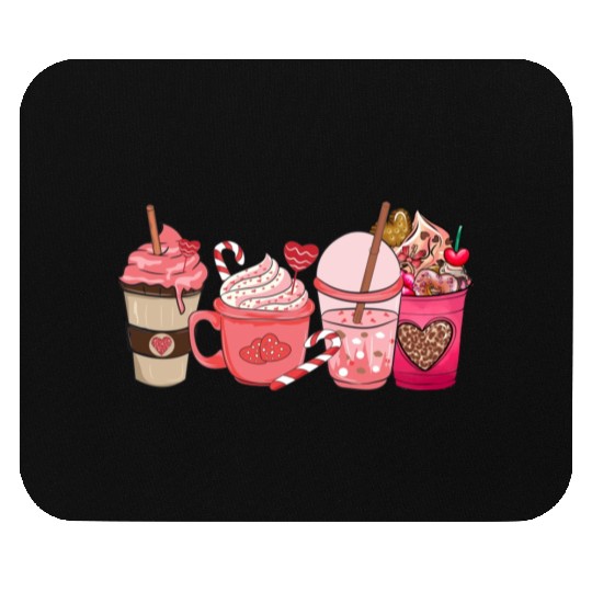 Valentines Day Pink Coffee Cups Latte Iced Cream Mouse Pads