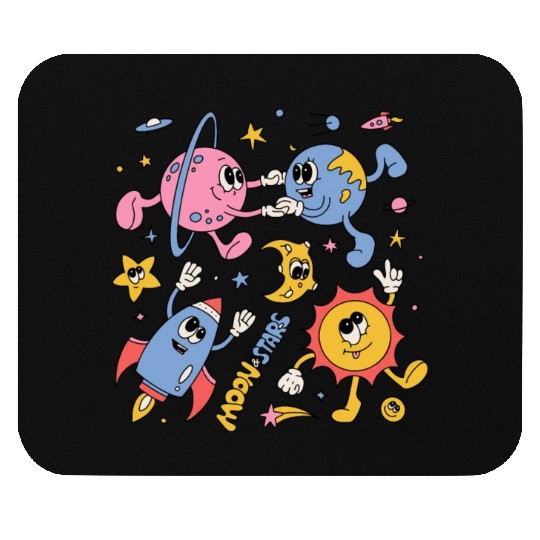 Solar System Planets Moon Sun Saturn Cute Groovy Mouse Pads